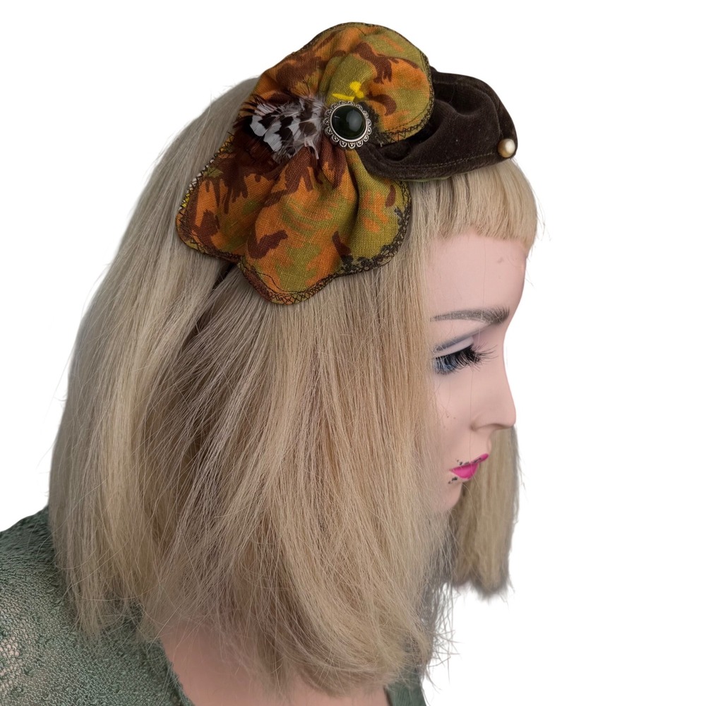 Handmade Velvet‎ Fascinator Whimsical Woodland Goblincore Earthcore  One Size